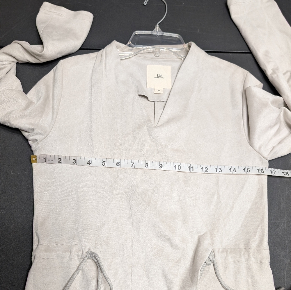 Thread & Supply Malva Light Gray Faux Suede Open Front Cinchable Waist Jacket XS - Picture 7 of 8